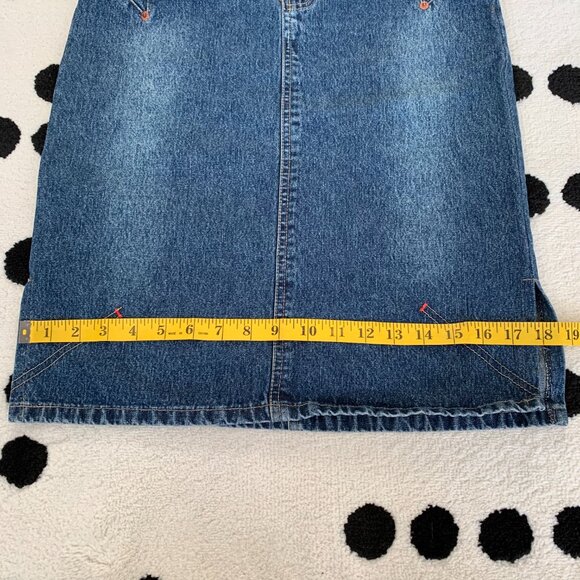 Vintage Jean Skirt Stone Wash Denim Straight Pencil Western Boho Skirt Side Slit - Picture 13 of 15